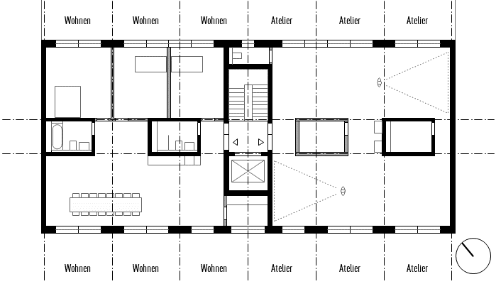 Grundriss Option 3 (Wohnung) und Option 3 (Atelier)